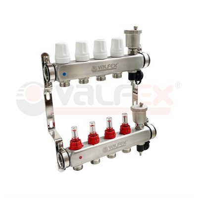 Коллекторная группа НЕРЖ со встр. расх. в сборе, 1"х 9 вых. Евроконус 3/4" VALFEX  (2) К 11196