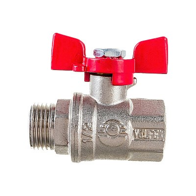 Кран шаровой латунный PREMIUM для ВОДЫ   3/4" ВР/НР, бабочка, НИКЕЛИР-Й VALFEX 11Б27фт1М (40/10) 11233