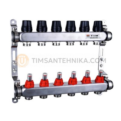Коллекторный блок из нержавеющей стали с расходомерами,термостатическимиклапанами, дренажными клапанами и авто-воздухоотводчиками ZSc.405.0612S 10273