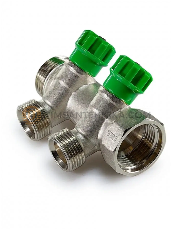 Коллектор с вентилями 135° Никелированный под «ЕВРОКОНУС». 3/4*3/4 (2 выхода) MR135N-3/4-2E 10329