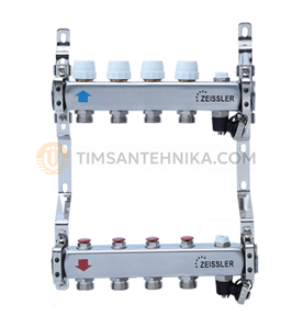 Коллекторный блок из нержавеющей стали с настроечными и термостатическими клапанами, дренажными клапанами и воздухоотводчиками ZSc.406.0605S 10291