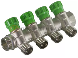 Коллектор с вентилями 135° Никелированный под «ЕВРОКОНУС». 3/4*3/4 (4 выхода) MR135N-3/4-4E 10327