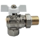 Кран шаровый Никелированный угловой TIM 3/4 американка гайка/штуцер ручка белая бабочка DE1236N 10172