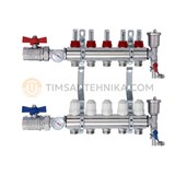 Коллектор для теплых полов с расходомерами TIM 1 - 3/4" Евроконус - 9 выходов ПОЛНЫЙ КОМПЛЕКТ: краны + концевой элемент KA009 10298